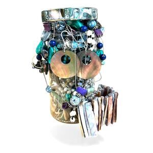 Ocean Vibes Abalone Shells Blue Green Teal Brown Tones Mixed Jewelry Lot